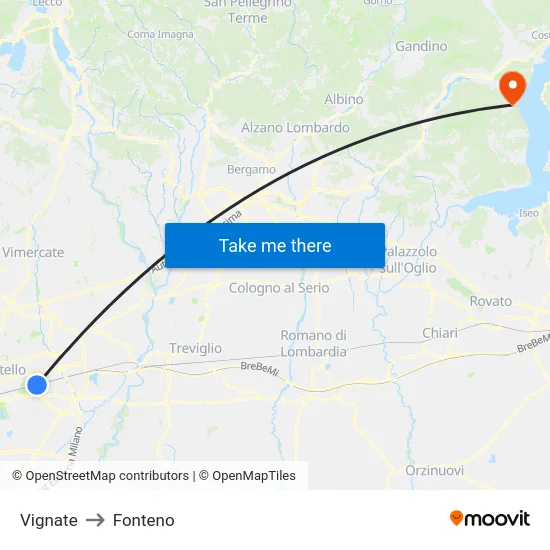 Vignate to Fonteno map
