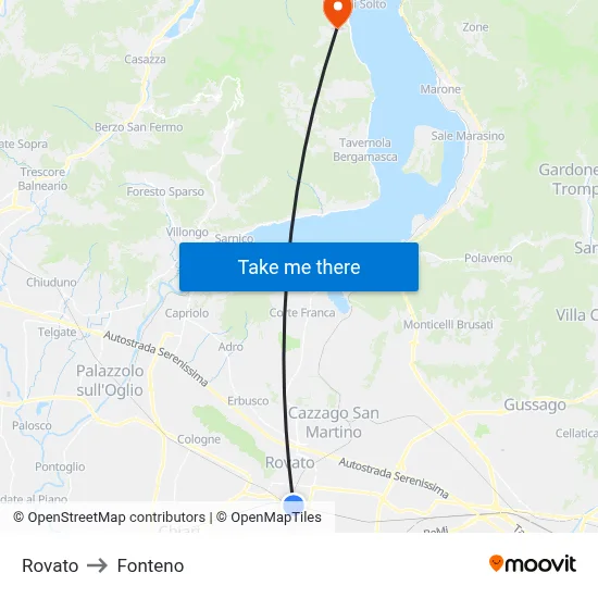 Rovato to Fonteno map