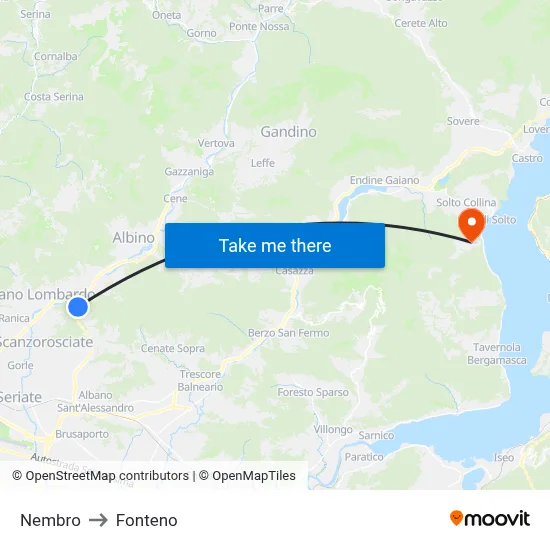 Nembro to Fonteno map