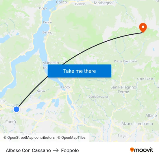 Albese con Cassano to Foppolo map