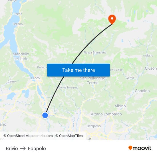 Brivio to Foppolo map