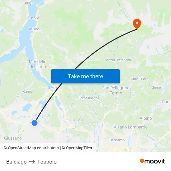 Bulciago to Foppolo map