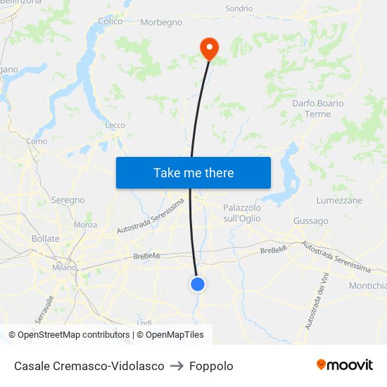 Casale Cremasco-Vidolasco to Foppolo map
