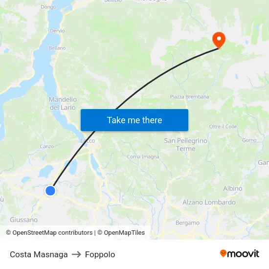 Costa Masnaga to Foppolo map