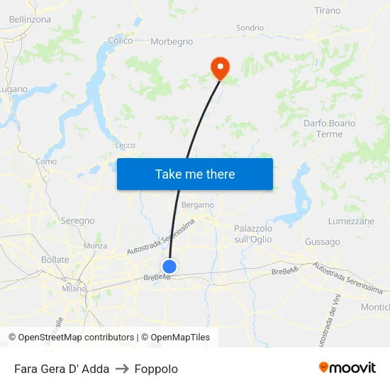 Fara Gera D' Adda to Foppolo map