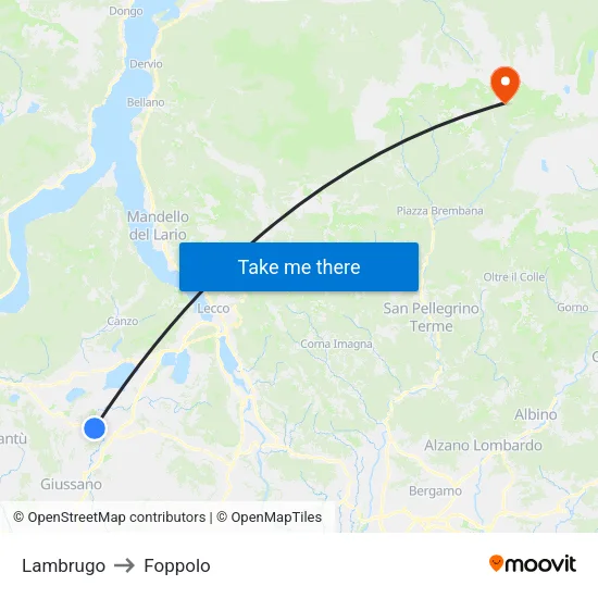 Lambrugo to Foppolo map