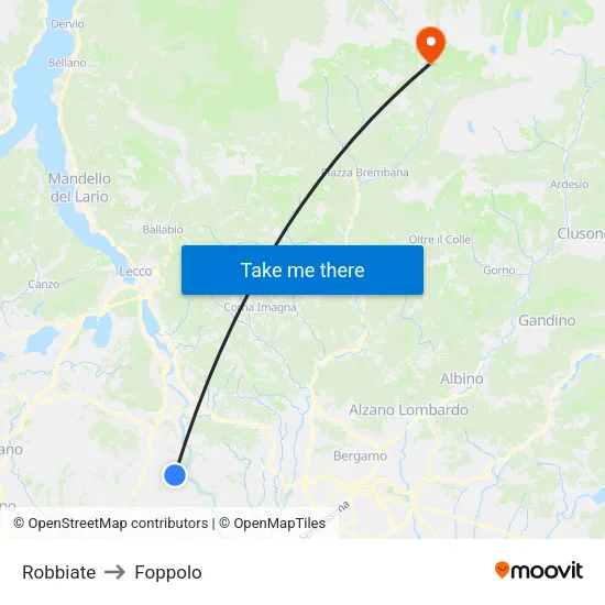 Robbiate to Foppolo map