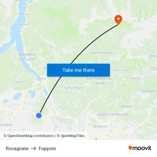 Rovagnate to Foppolo map