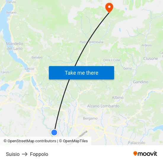 Suisio to Foppolo map