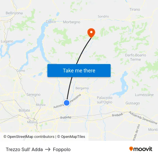 Trezzo Sull' Adda to Foppolo map