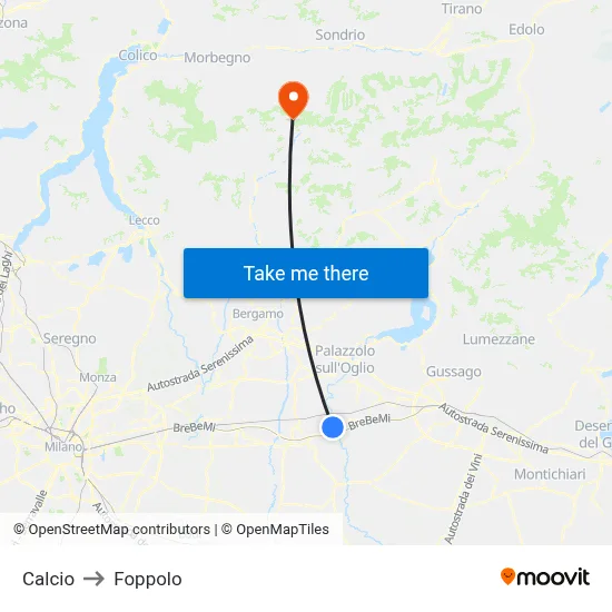 Calcio to Foppolo map