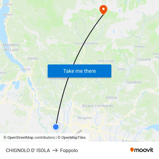 Chignolo D' Isola to Foppolo map