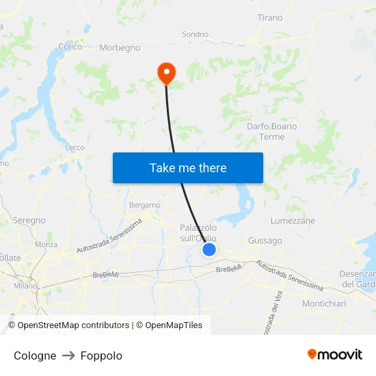 Cologne to Foppolo map