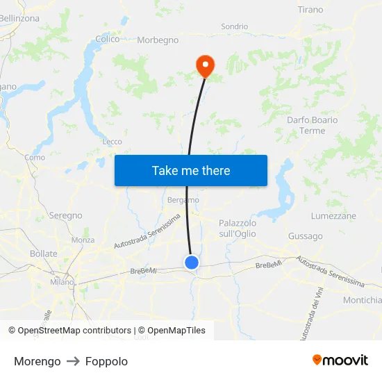 Morengo to Foppolo map