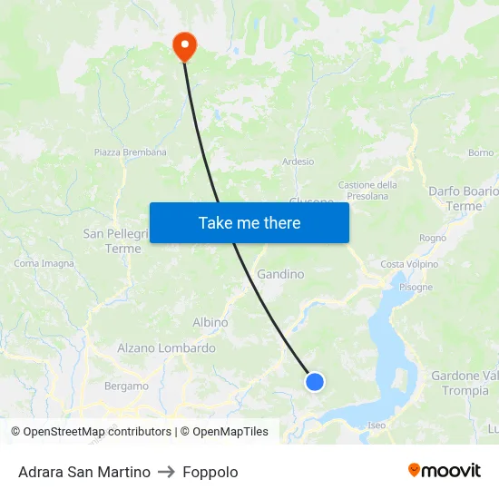 Adrara San Martino to Foppolo map