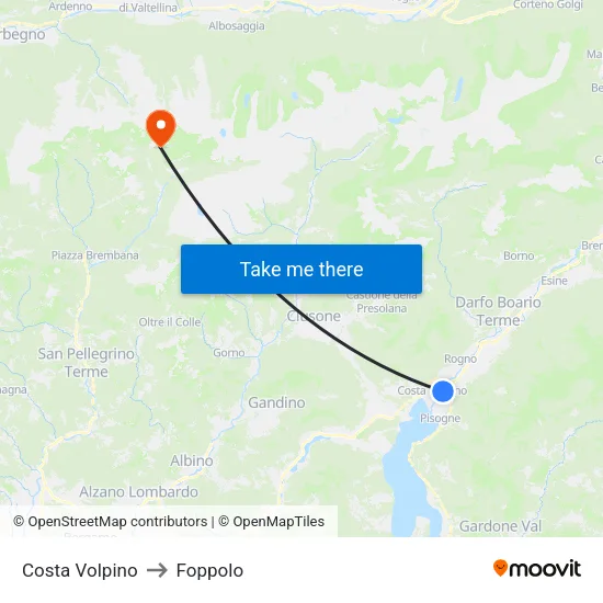 Costa Volpino to Foppolo map