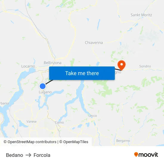 Bedano to Forcola map