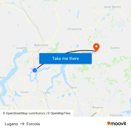 Lugano to Forcola map