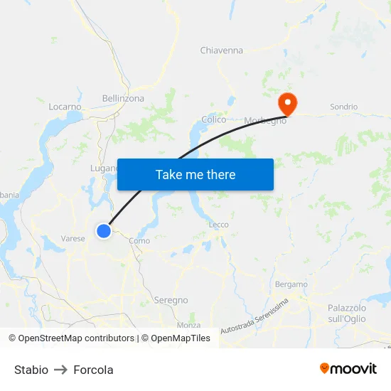 Stabio to Forcola map