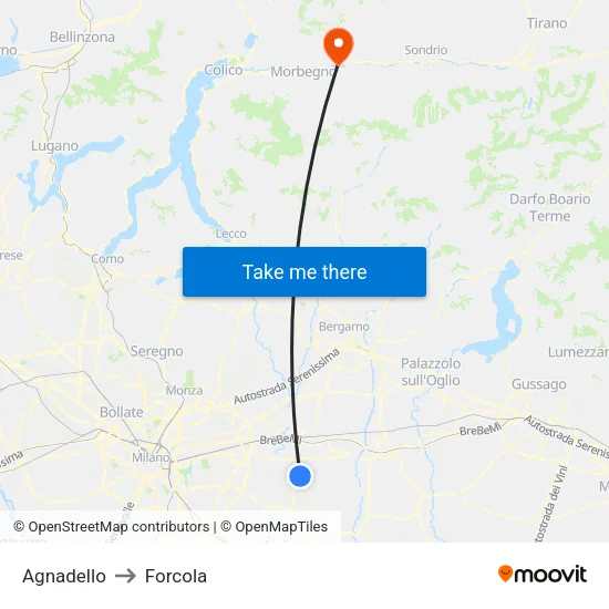 Agnadello to Forcola map