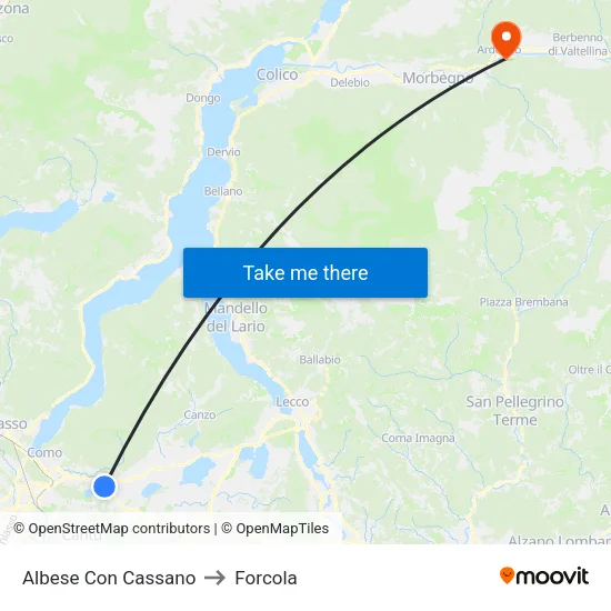 Albese con Cassano to Forcola map