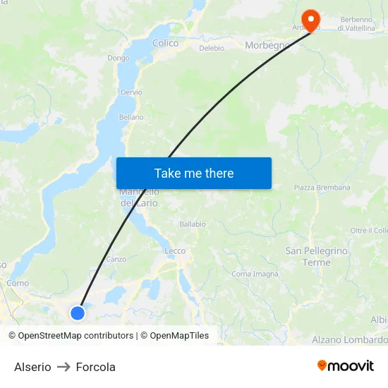 Alserio to Forcola map
