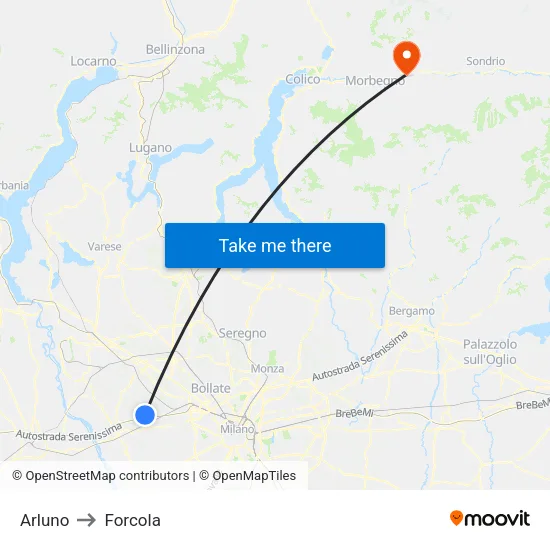 Arluno to Forcola map