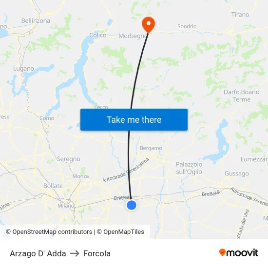 Arzago D' Adda to Forcola map