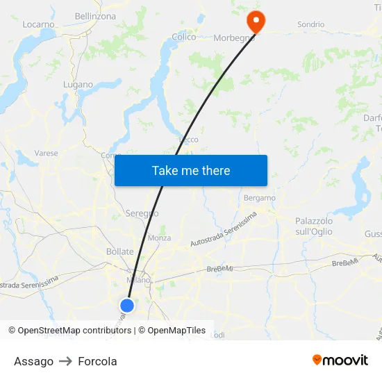Assago to Forcola map