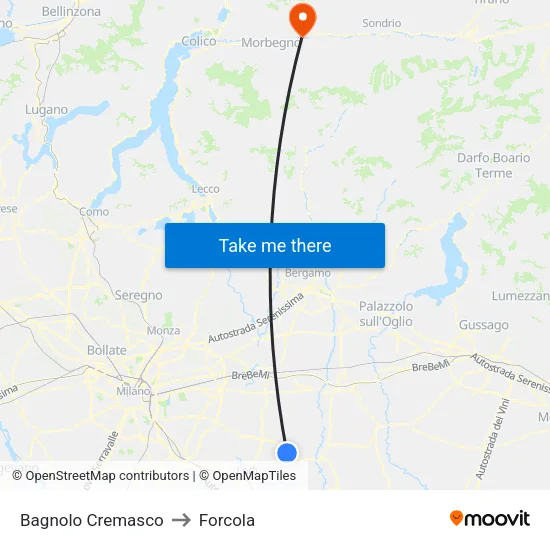 Bagnolo Cremasco to Forcola map