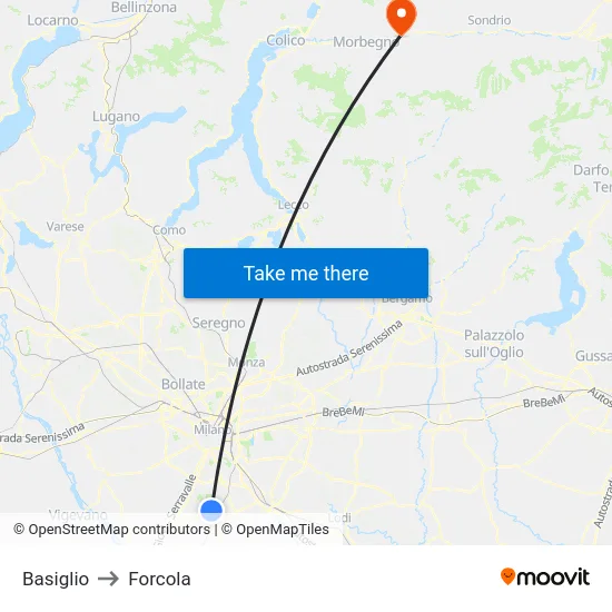 Basiglio to Forcola map