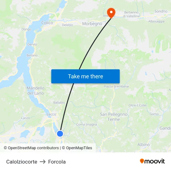 Calolziocorte to Forcola map