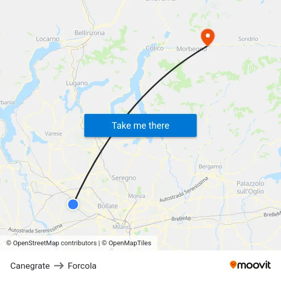 Canegrate to Forcola map