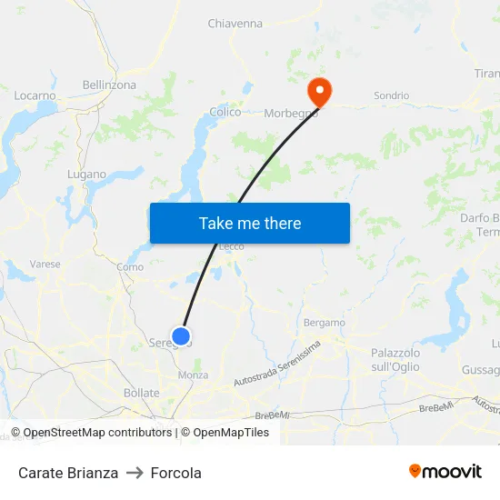Carate Brianza to Forcola map