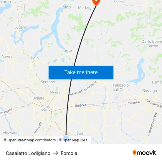 Casaletto Lodigiano to Forcola map