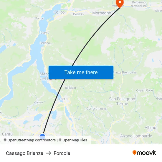 Cassago Brianza to Forcola map