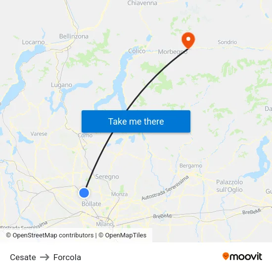 Cesate to Forcola map