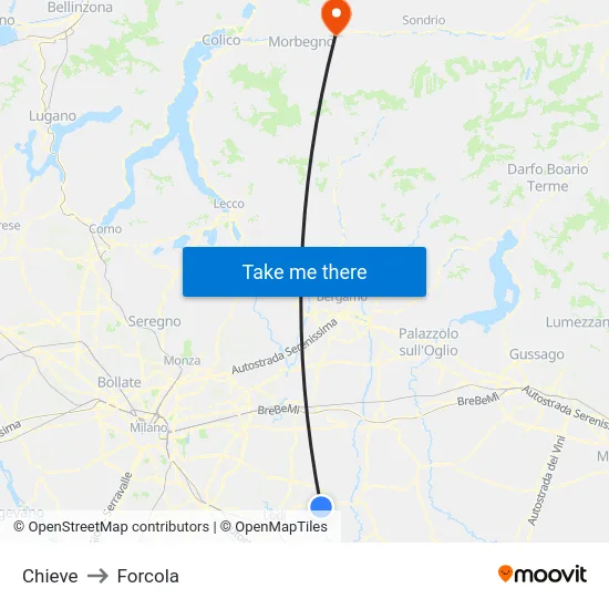 Chieve to Forcola map