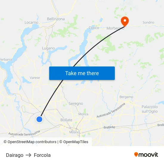 Dairago to Forcola map