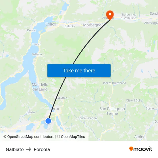 Galbiate to Forcola map