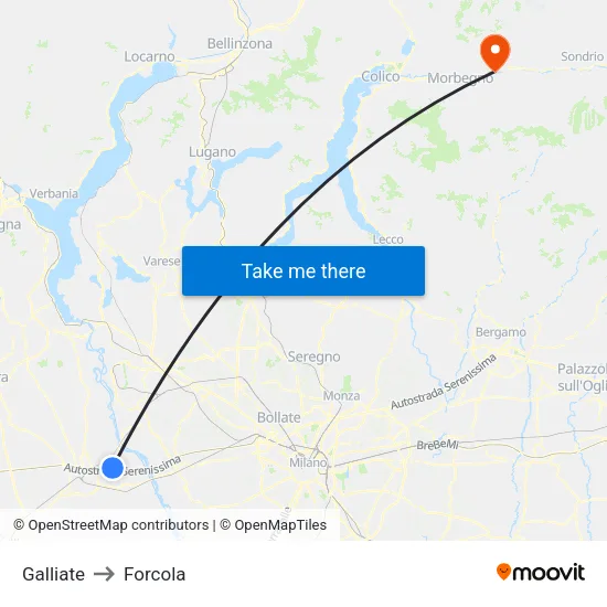 Galliate to Forcola map
