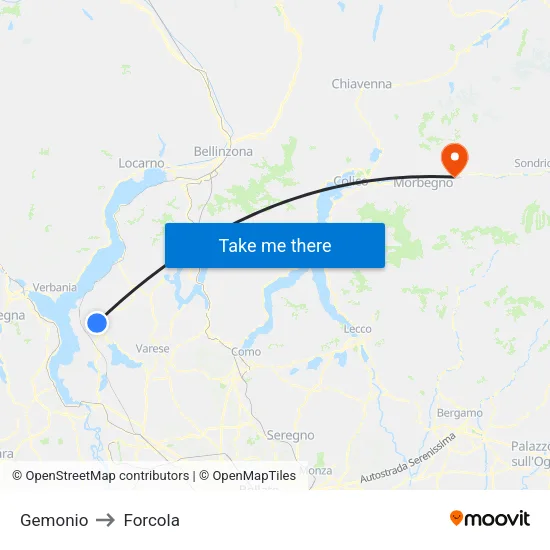Gemonio to Forcola map