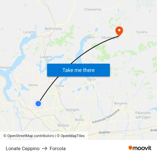 Lonate Ceppino to Forcola map