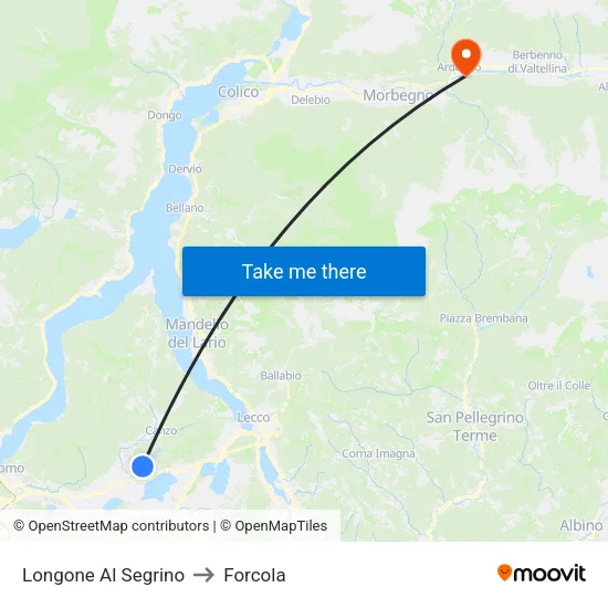 Longone Al Segrino to Forcola map