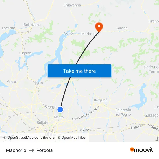 Macherio to Forcola map