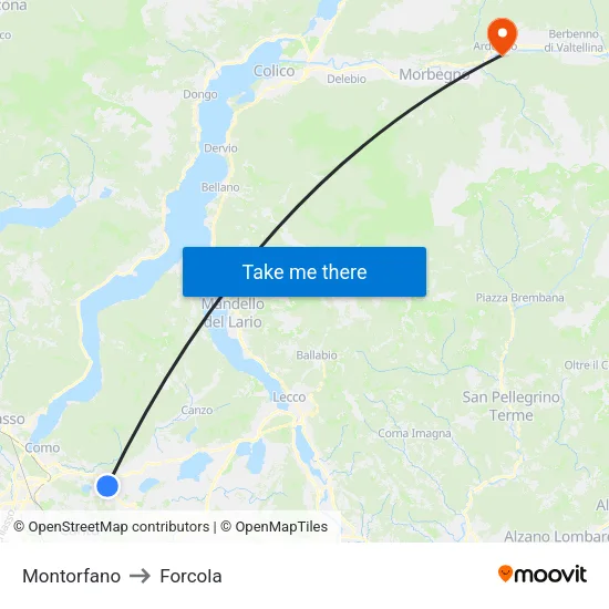 Montorfano to Forcola map