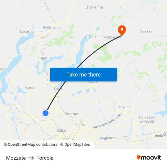 Mozzate to Forcola map