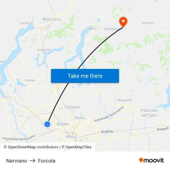 Nerviano to Forcola map