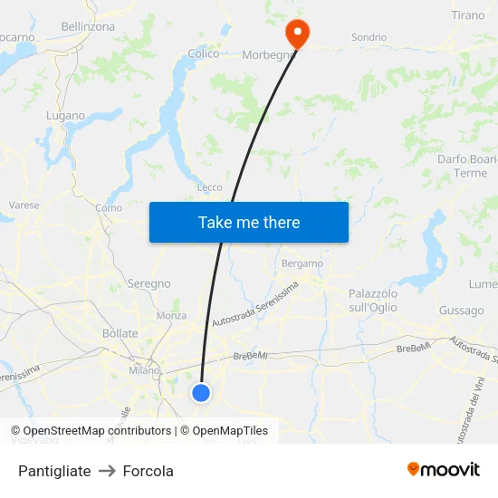 Pantigliate to Forcola map