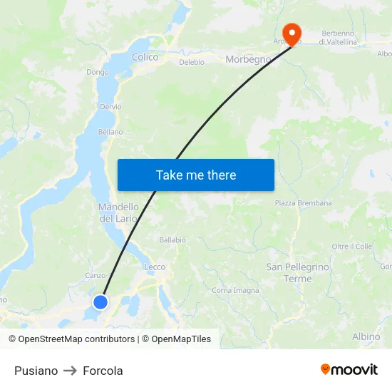 Pusiano to Forcola map